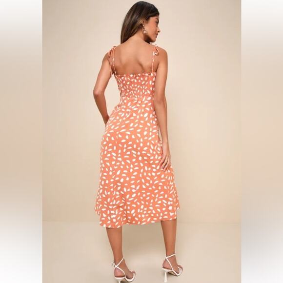 Lulus Party In Paris Light Orange Print Tie-strap Midi Dress - Size XS - Picture 3 of 9
